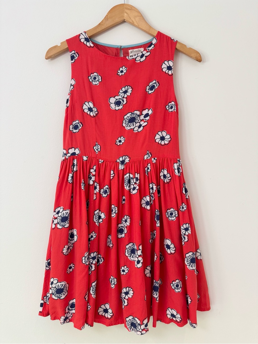 Johnnie B by Mini Boden Daisy Red Floral Dress Fit Flare Sleeveless Sz 11-12y